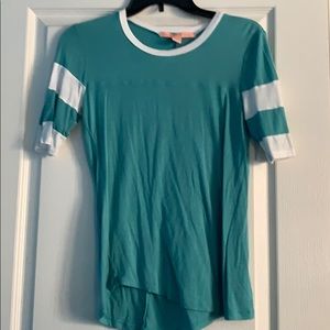 Teal and white slim fitting jersey-style shirt